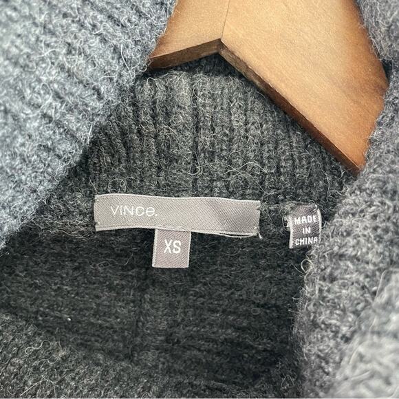 Vince | Charcoal Gray Ribbed Knit Cowl Neck Sweater Wool Alpaca Camel Blend - Picture 5 of 6